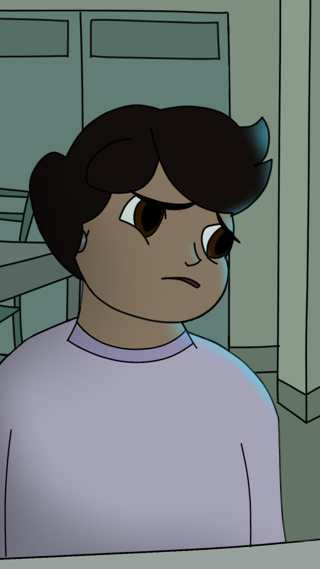 A cartoon of a person looking dissapointed and skeptical about something outside the frame of the picture